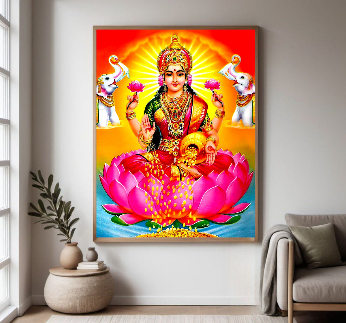 Goddess Lakshmi Devi Dhana Vaibhav Laxmi Maa Wall Painting Framed Home Decor