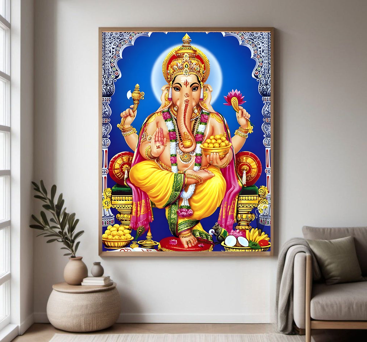 Lord Ganesh Giving Blessing/High Contrast HD Printed Picture/Wall Decor & Religious Poster Painting