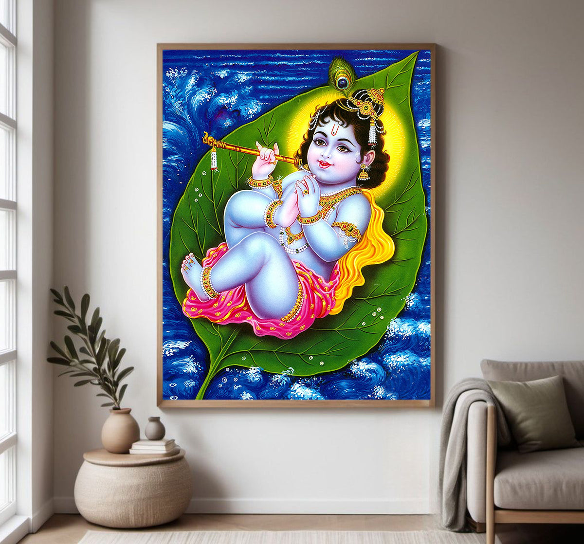 Bala Krishna Religious Photo frame with Acrylic glass for Home Decorative Item