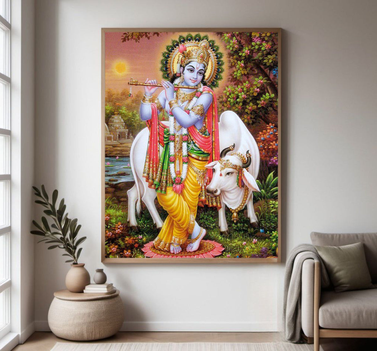 Lord Krishna Religious Photo frame with Acrylic glass for Home Decorative Item
