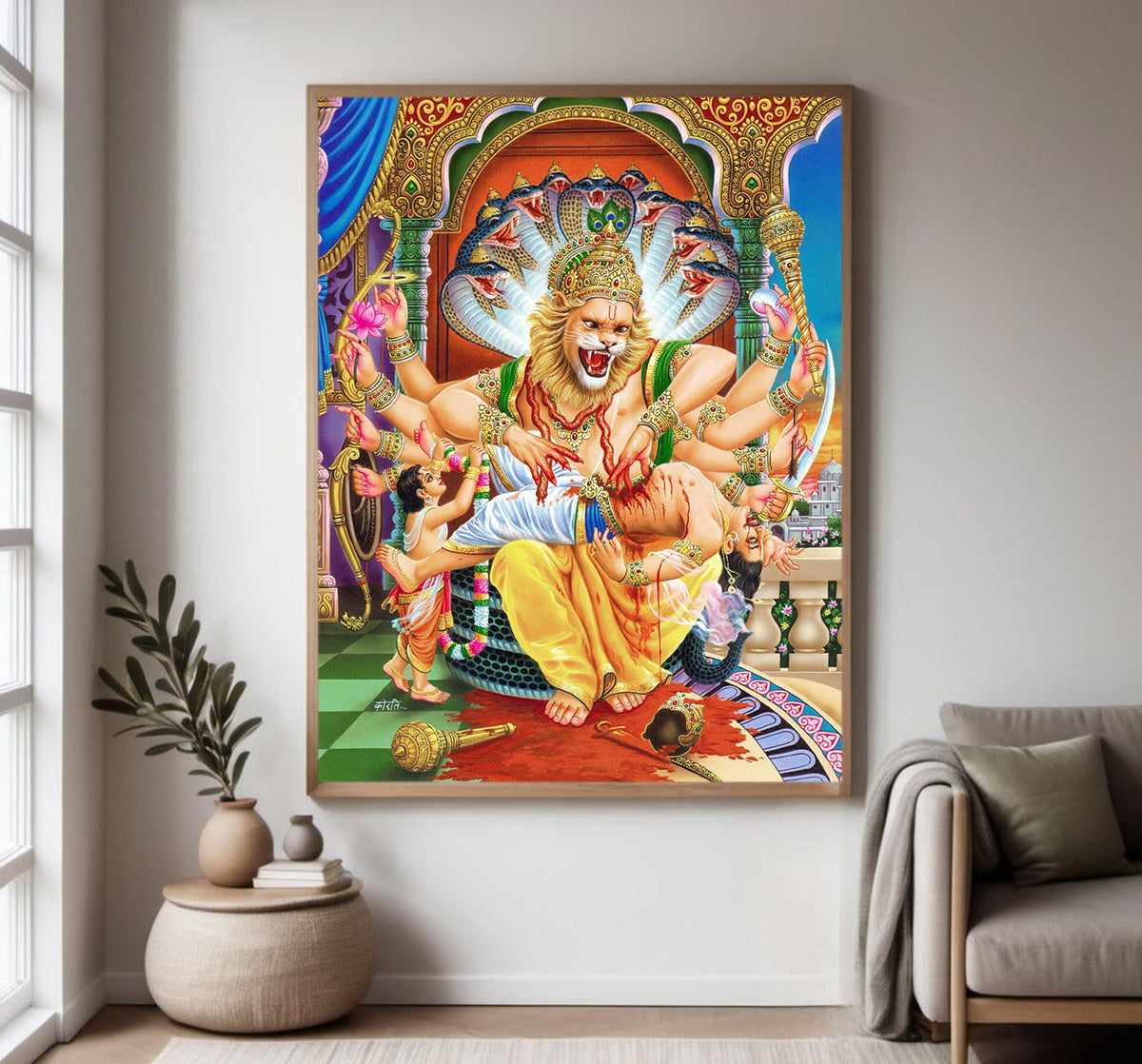 Narasimha Religious Photo frame with Acrylic glass for Home Decorative Item