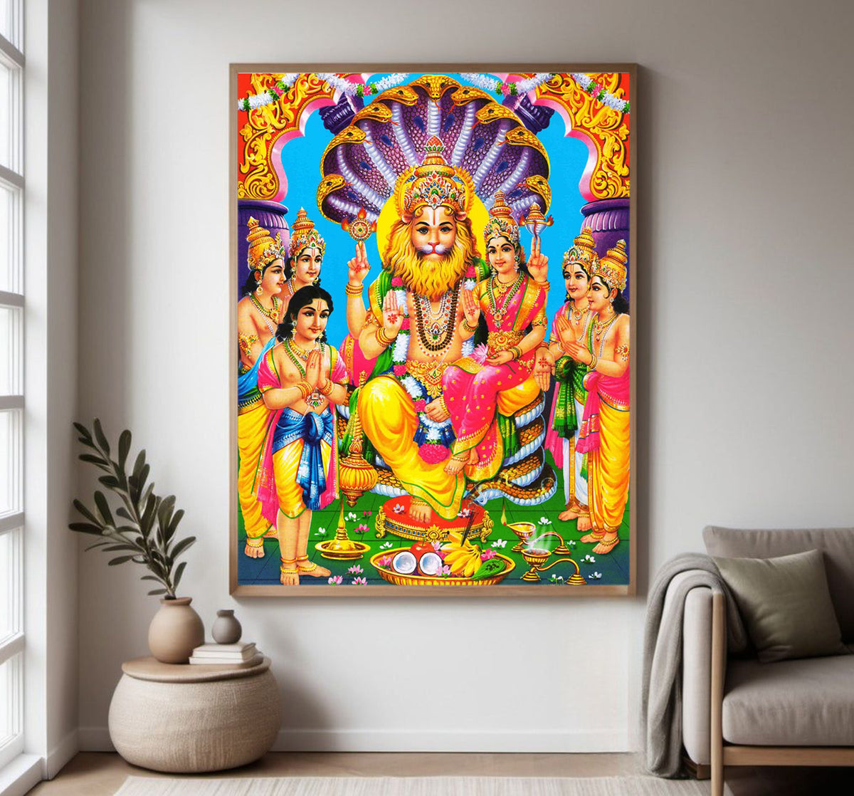 Narasimha Religious Photo frame with Acrylic glass for Home Decorative Item