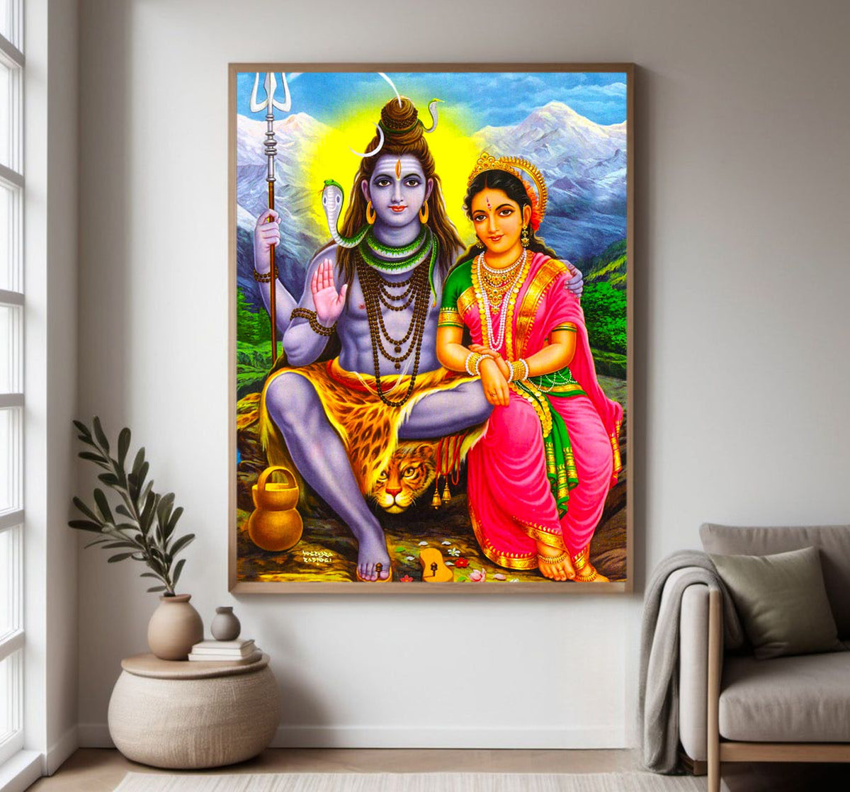 Shiva and Parvati Religious Photo frame with Acrylic glass for Home Decorative Item