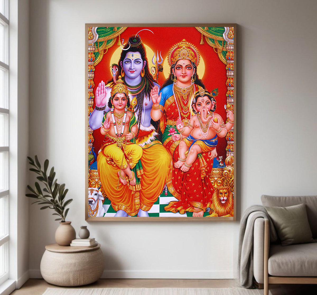 Lord Shiva with his family Religious Photo frame with Acrylic glass for Home Decorative Item