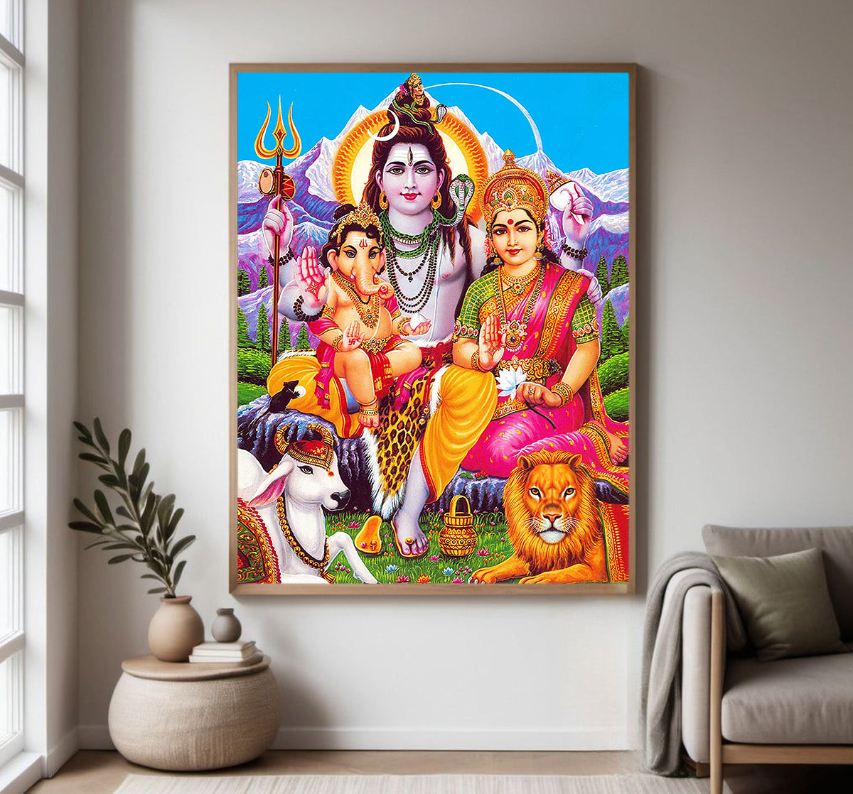 Lord Shiva with his family Religious Photo frame with Acrylic glass for Home Decorative Item