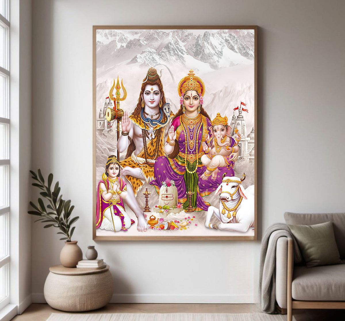 Lord Shiva, his wife Parvati Religious Photo frame with Acrylic glass for Home Decorative Item