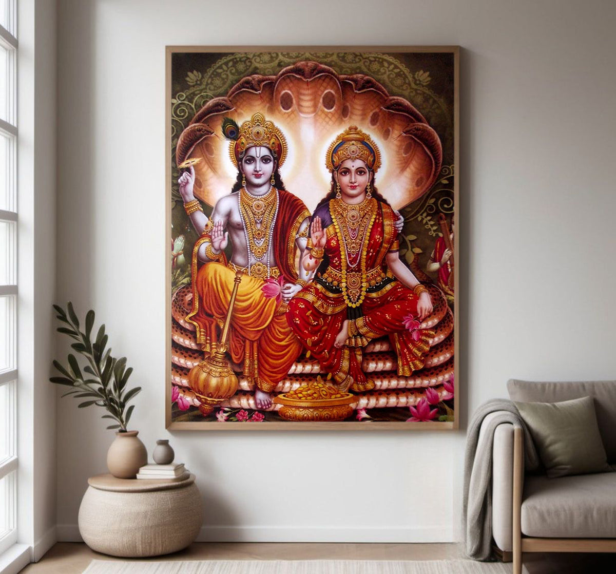 Lakshmi and Narayana (Vishnu) Religious Photo frame with Acrylic glass for Home Decorative Item