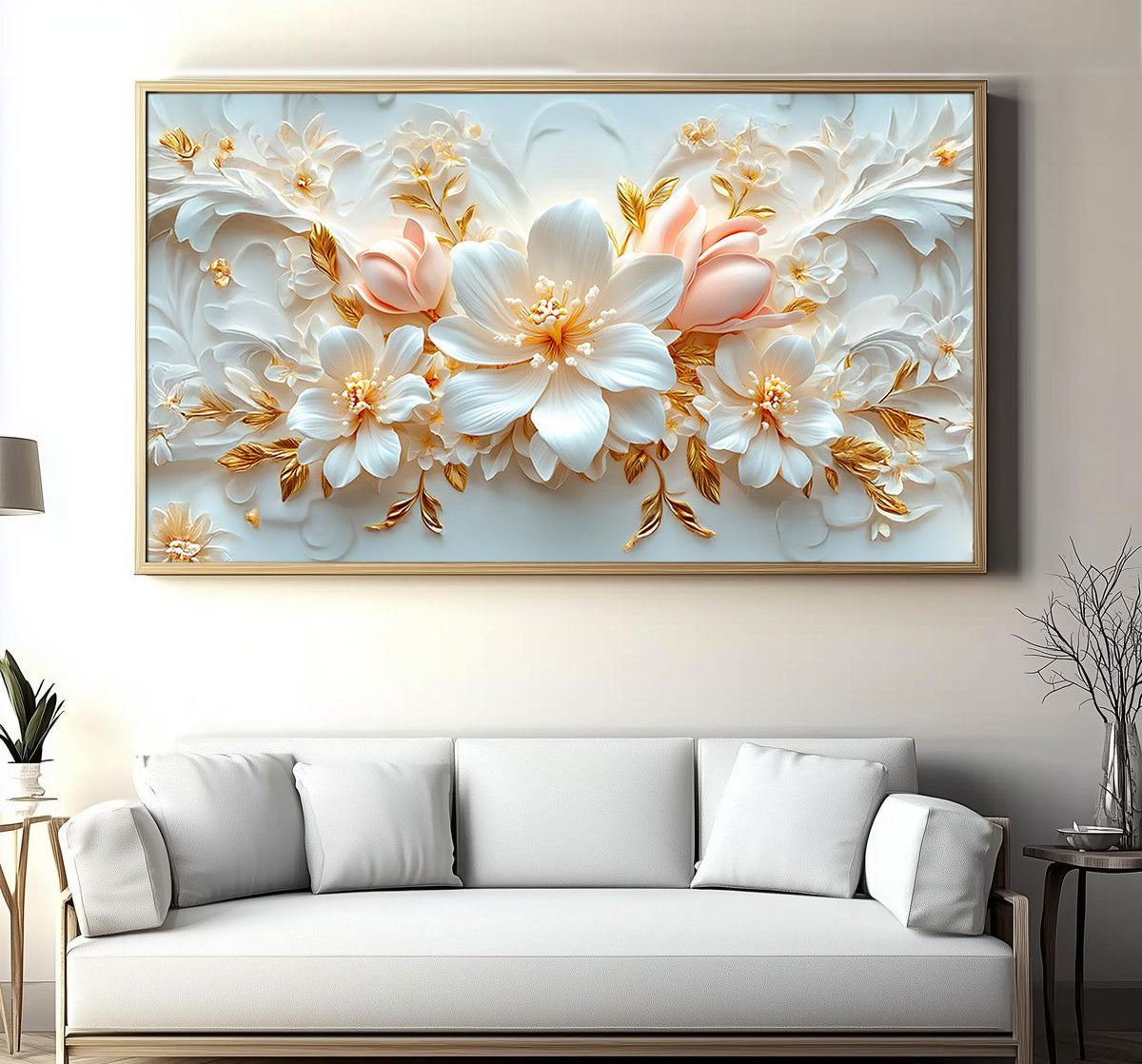 Best wall decor hd Acyrlic frames floral design white and light pick color